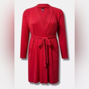 #1626 - Torrid Jester Red Super Soft Plush Rib Sleep Robe Pockets Matching Belt